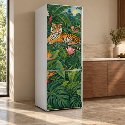 Rousseau-Inspired Jungle fridge wrap, refrigerator shown at an angle
