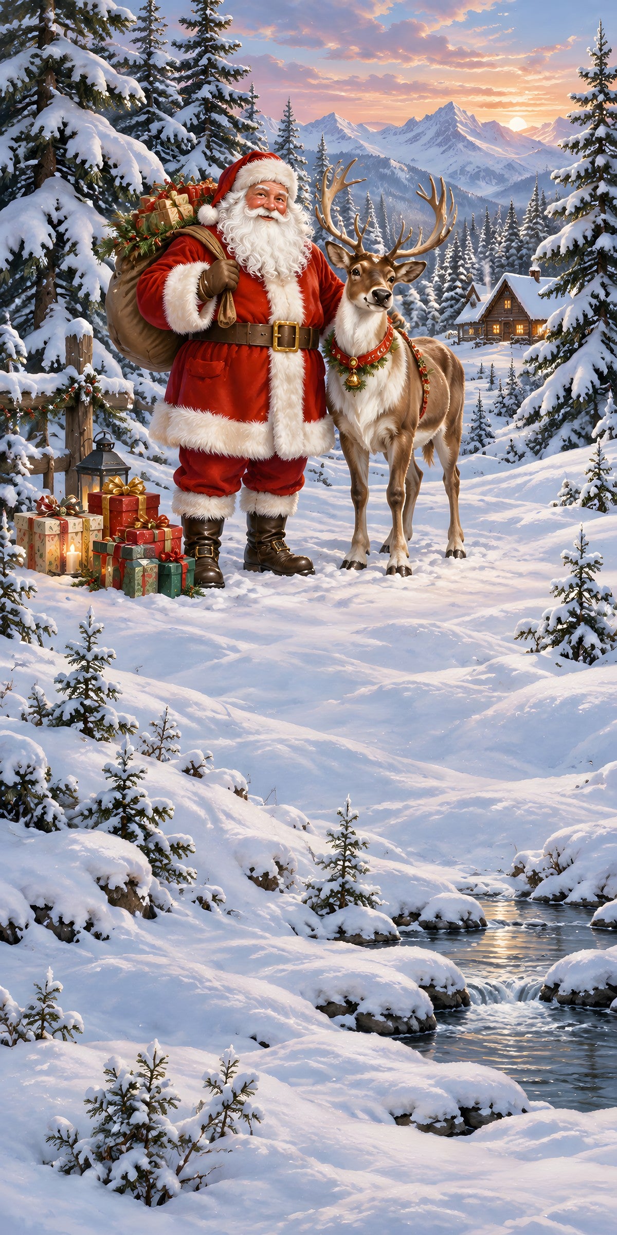 Santa & Reindeer fridge wrap full design