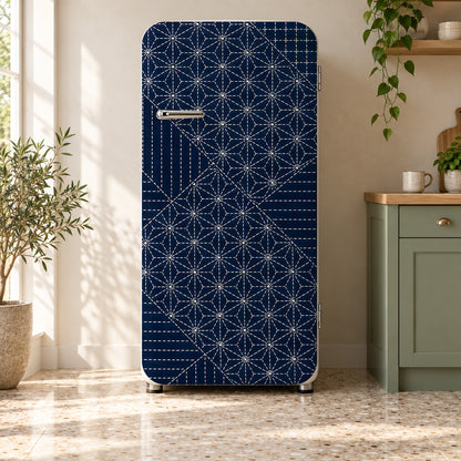 Sashiko Stitching fridge wrap on a retro refrigerator