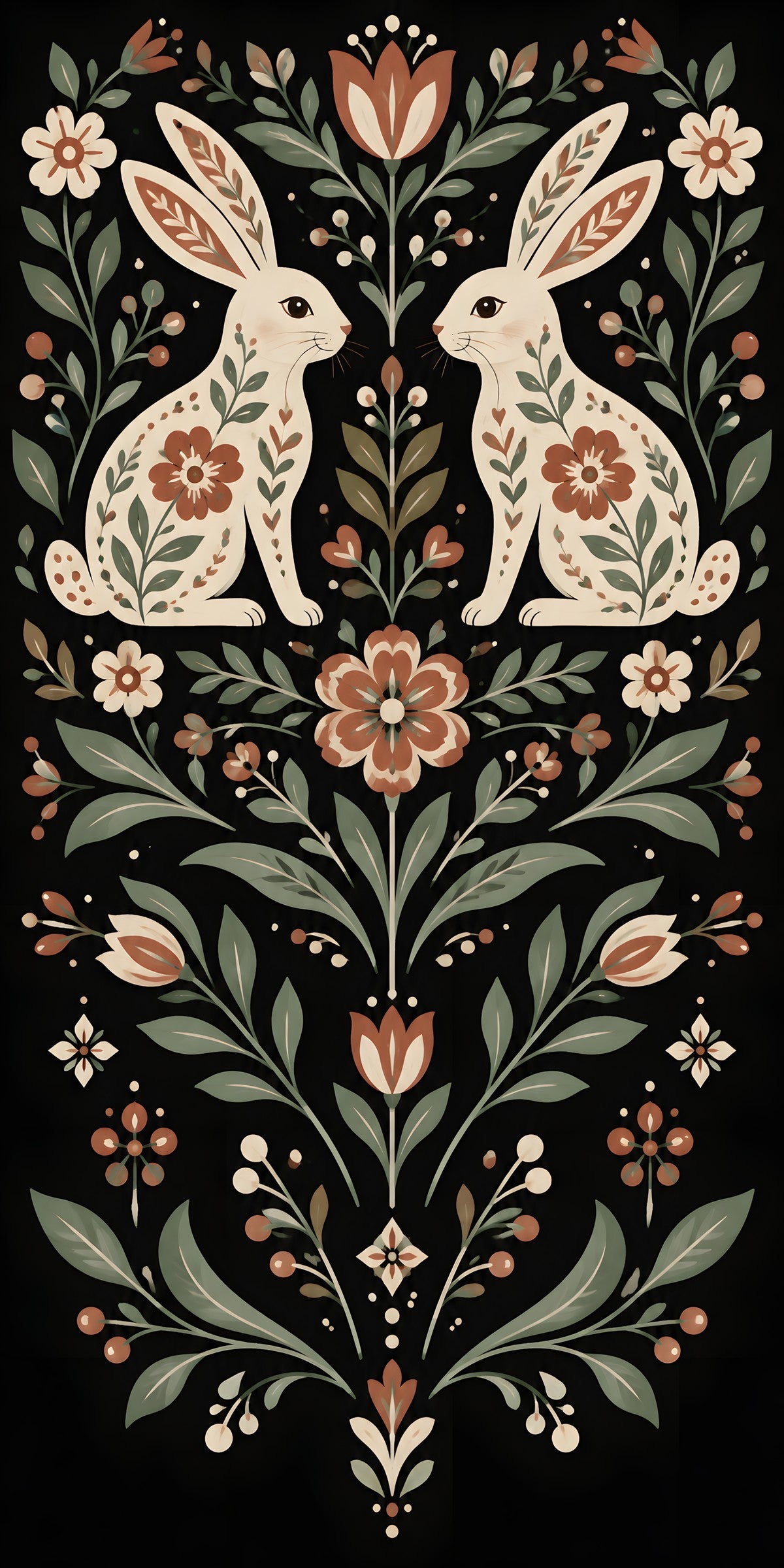 Scandinavian Folk Rabbits fridge wrap full design