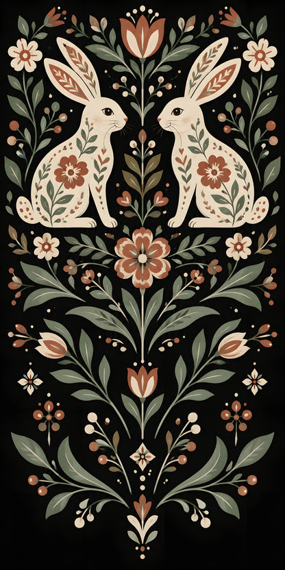 Scandinavian Folk Rabbits fridge wrap full design