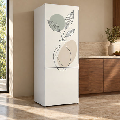Scandinavian Line Art fridge wrap, refrigerator shown at an angle
