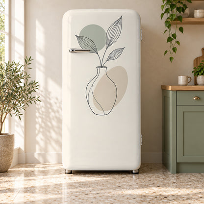 Scandinavian Line Art fridge wrap on a retro refrigerator