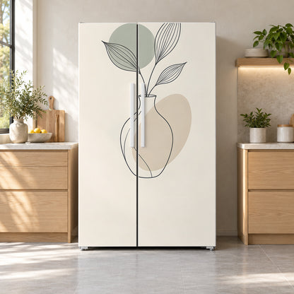 Scandinavian Line Art fridge wrap on a side-by-side refrigerator