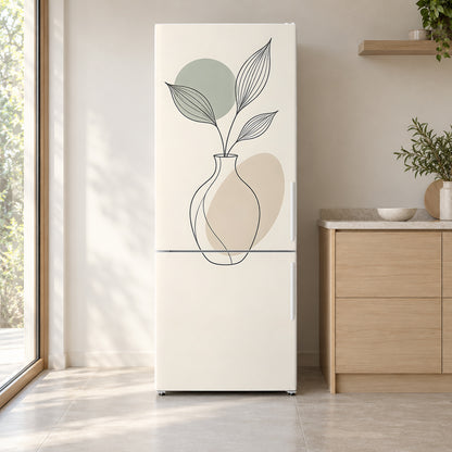 Scandinavian Line Art fridge wrap on a white refrigerator in a bright kitchen