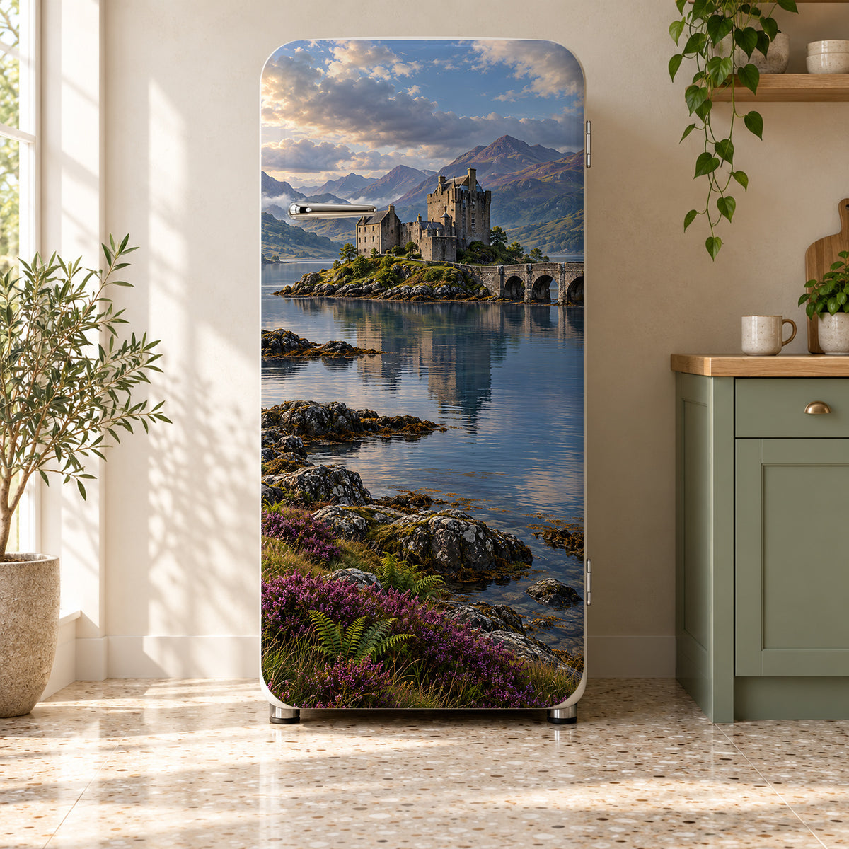 Scottish Highlands Castle fridge wrap on a retro refrigerator