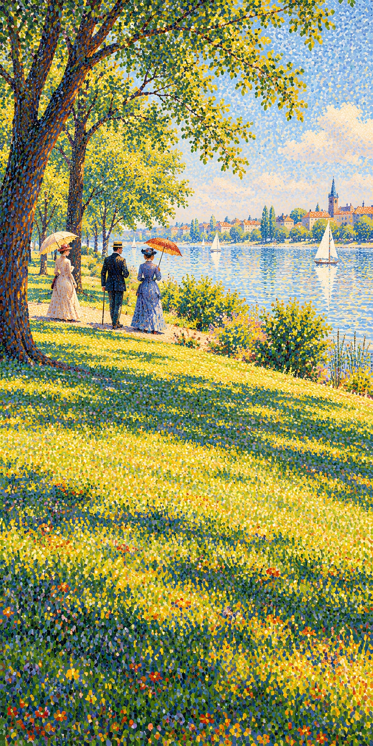 Seurat-Inspired Pointillist Park fridge wrap full design