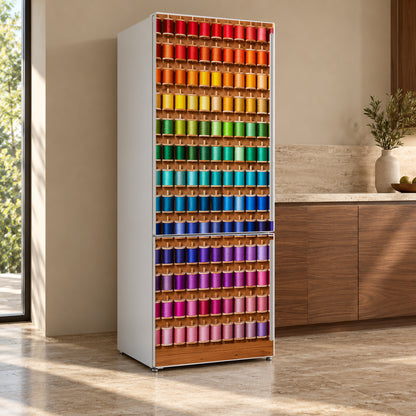 Sewing Thread Spool Wall fridge wrap, refrigerator shown at an angle