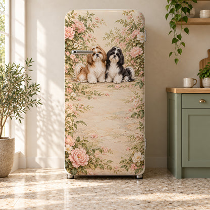 Shih Tzus fridge wrap on a retro refrigerator