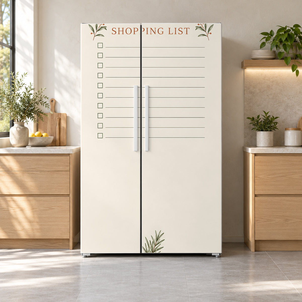 Shopping List fridge wrap on a side-by-side refrigerator