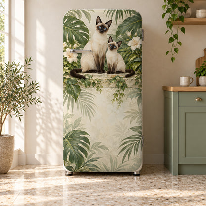 Siamese Cats fridge wrap on a retro refrigerator