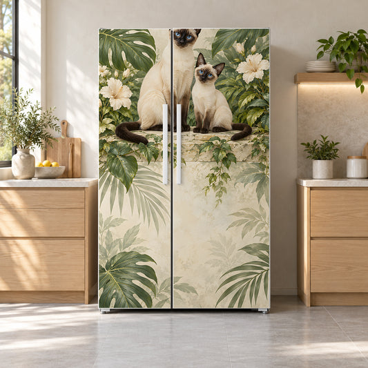 Siamese Cats fridge wrap on a side-by-side refrigerator