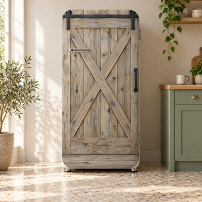 Sliding Barn Door fridge wrap on a retro refrigerator