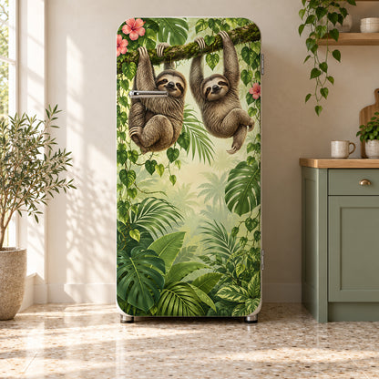 Sloths fridge wrap on a retro refrigerator