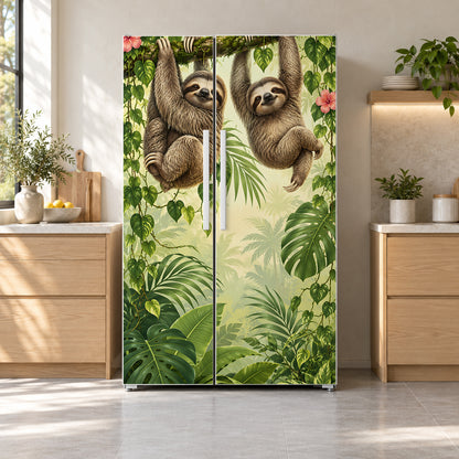 Sloths fridge wrap on a side-by-side refrigerator