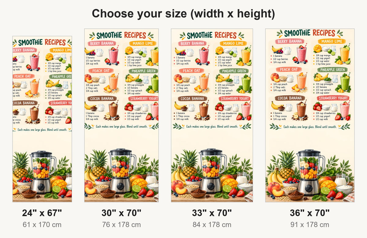 Smoothie Recipes Chart fridge wrap available sizes 24, 30, 33 and 36 inch