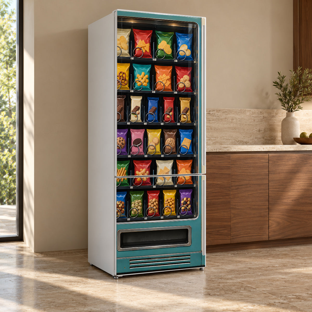 Snack Vending Machine fridge wrap, refrigerator shown at an angle
