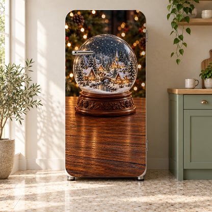 Snow Globe Village fridge wrap on a retro refrigerator