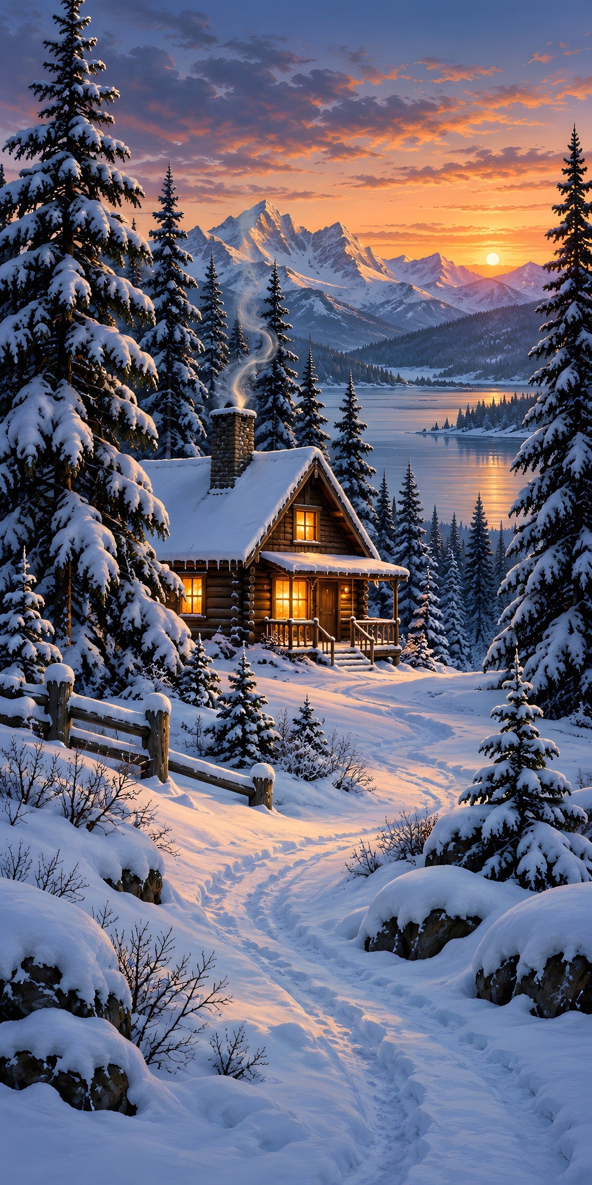 Snowy Winter Cabin fridge wrap full design