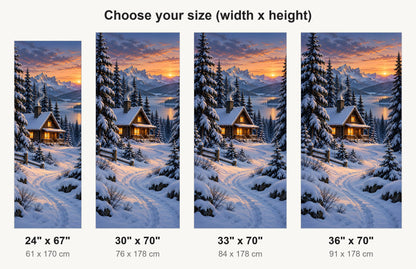 Snowy Winter Cabin fridge wrap available sizes 24, 30, 33 and 36 inch