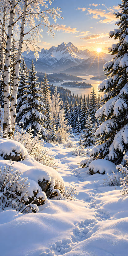 Snowy Winter Forest fridge wrap full design