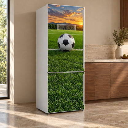 Soccer Field fridge wrap, refrigerator shown at an angle