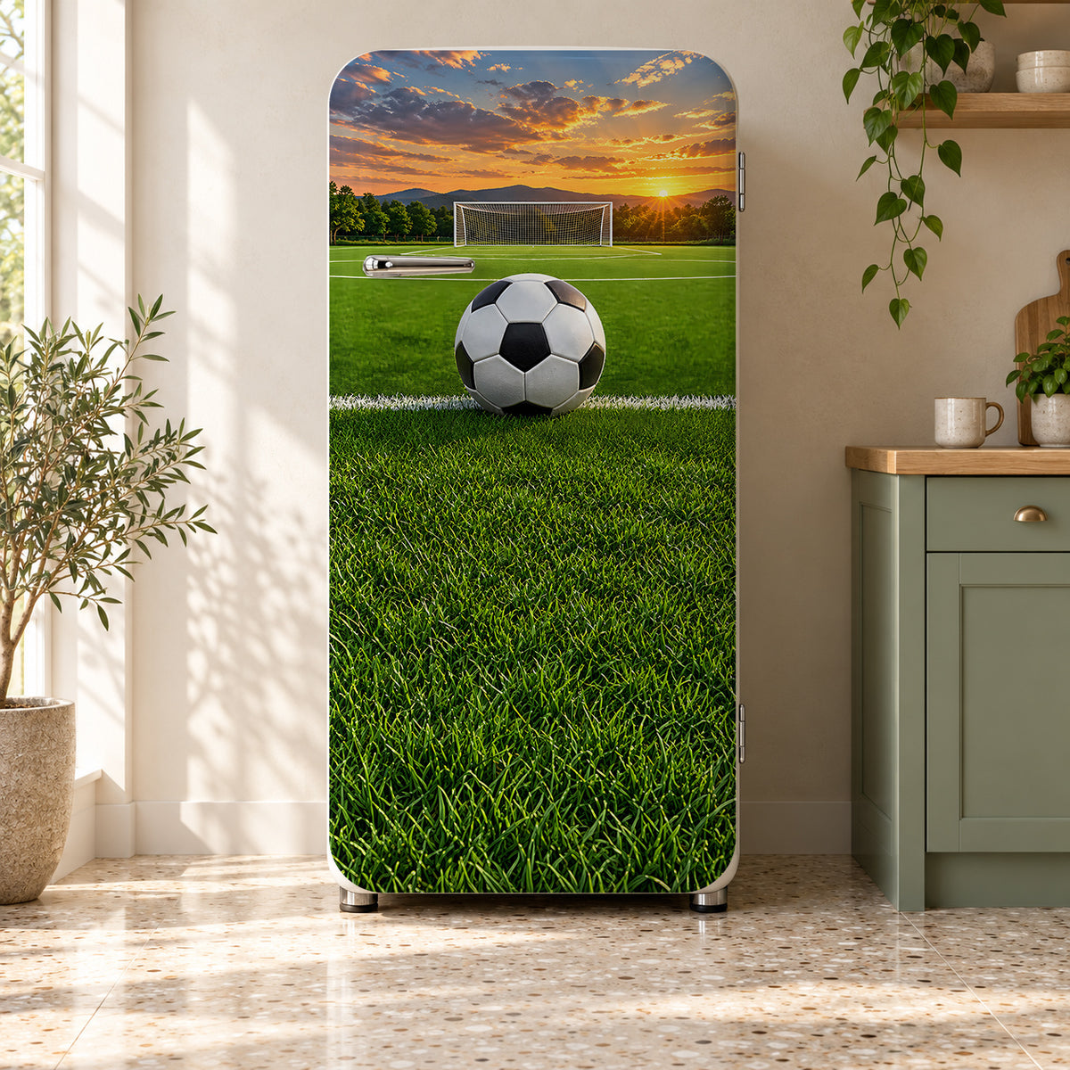 Soccer Field fridge wrap on a retro refrigerator