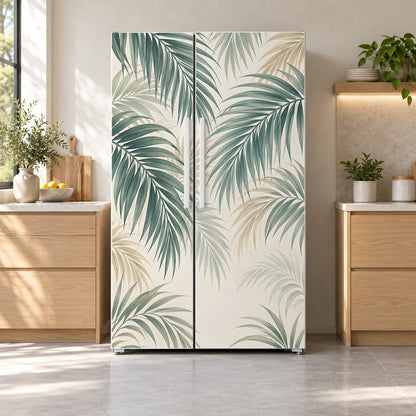 Soft Palm Leaves fridge wrap on a side-by-side refrigerator
