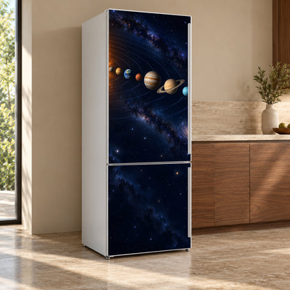 Solar System fridge wrap, refrigerator shown at an angle