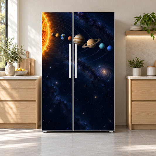 Solar System fridge wrap on a side-by-side refrigerator