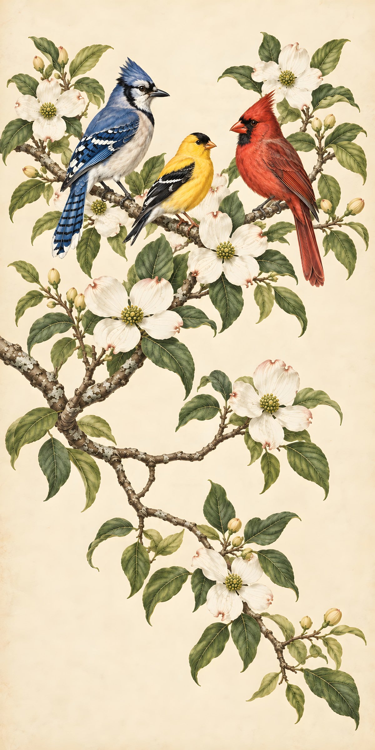 Songbirds & Dogwood fridge wrap full design