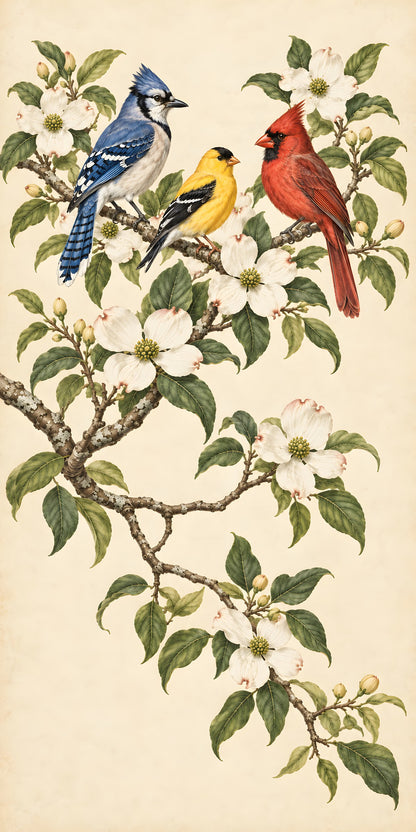 Songbirds & Dogwood fridge wrap full design