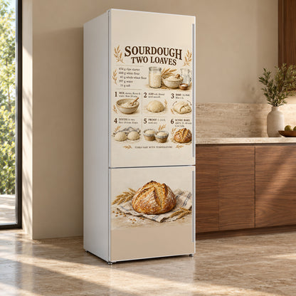Sourdough Bread Guide fridge wrap, refrigerator shown at an angle