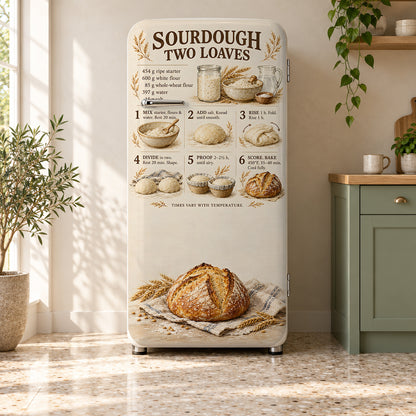 Sourdough Bread Guide fridge wrap on a retro refrigerator