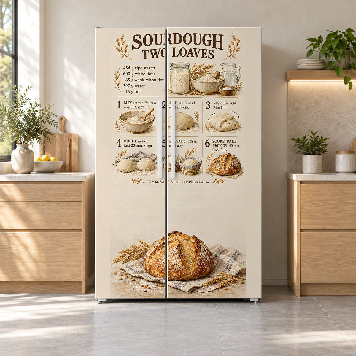 Sourdough Bread Guide fridge wrap on a side-by-side refrigerator