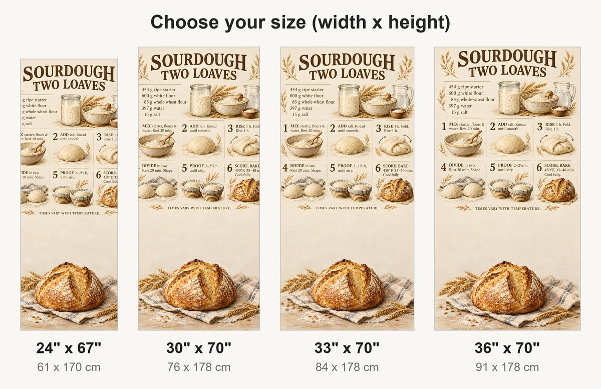 Sourdough Bread Guide fridge wrap available sizes 24, 30, 33 and 36 inch