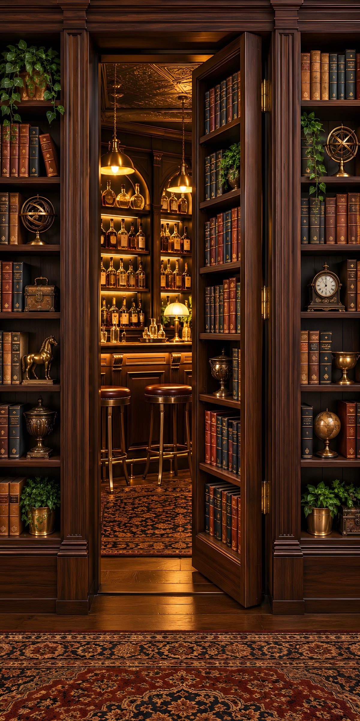 Speakeasy Hidden Bookcase Door fridge wrap full design
