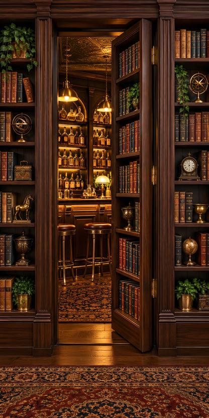 Speakeasy Hidden Bookcase Door fridge wrap full design