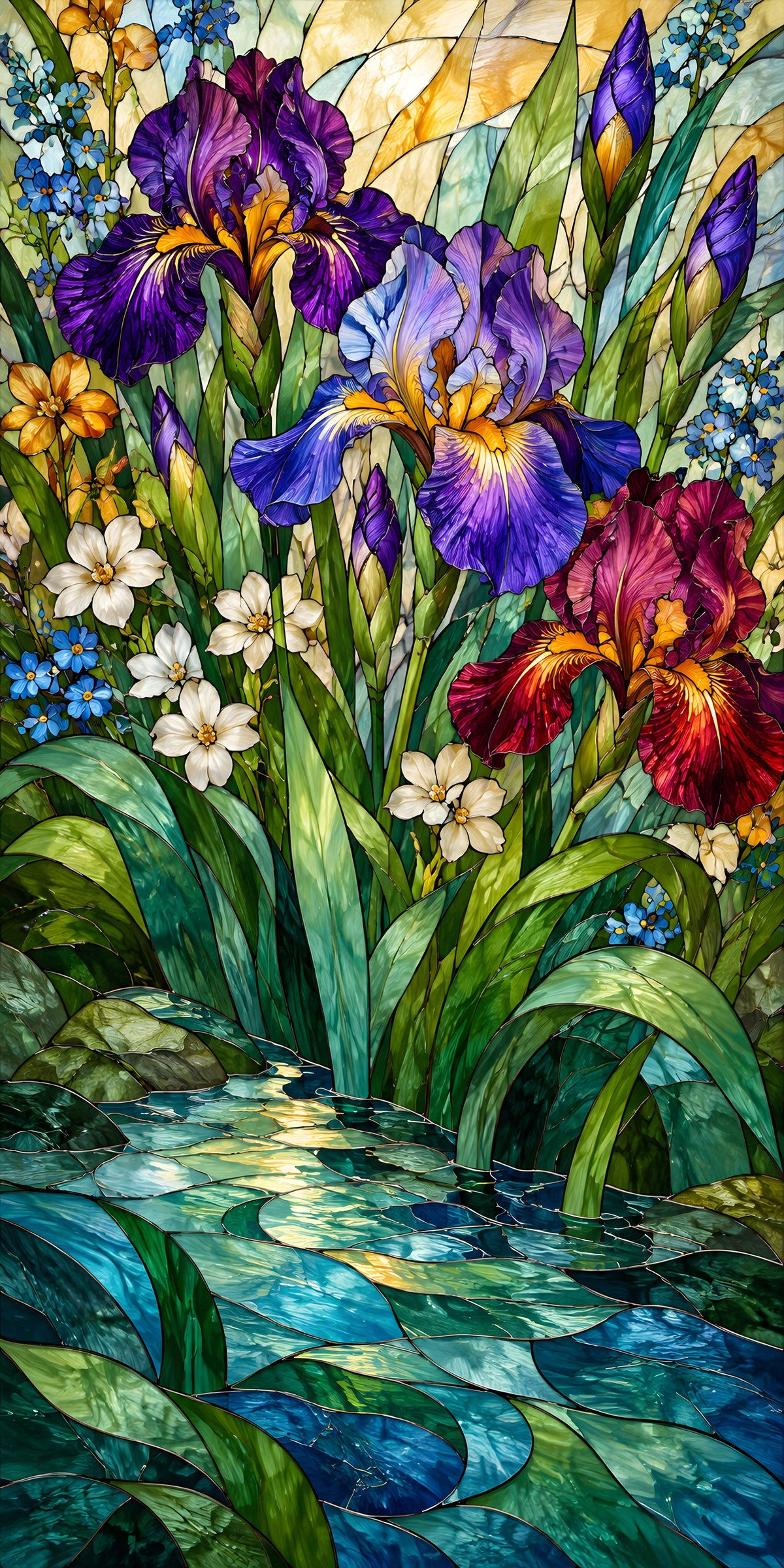 Stained Glass Flowers fridge wrap full design