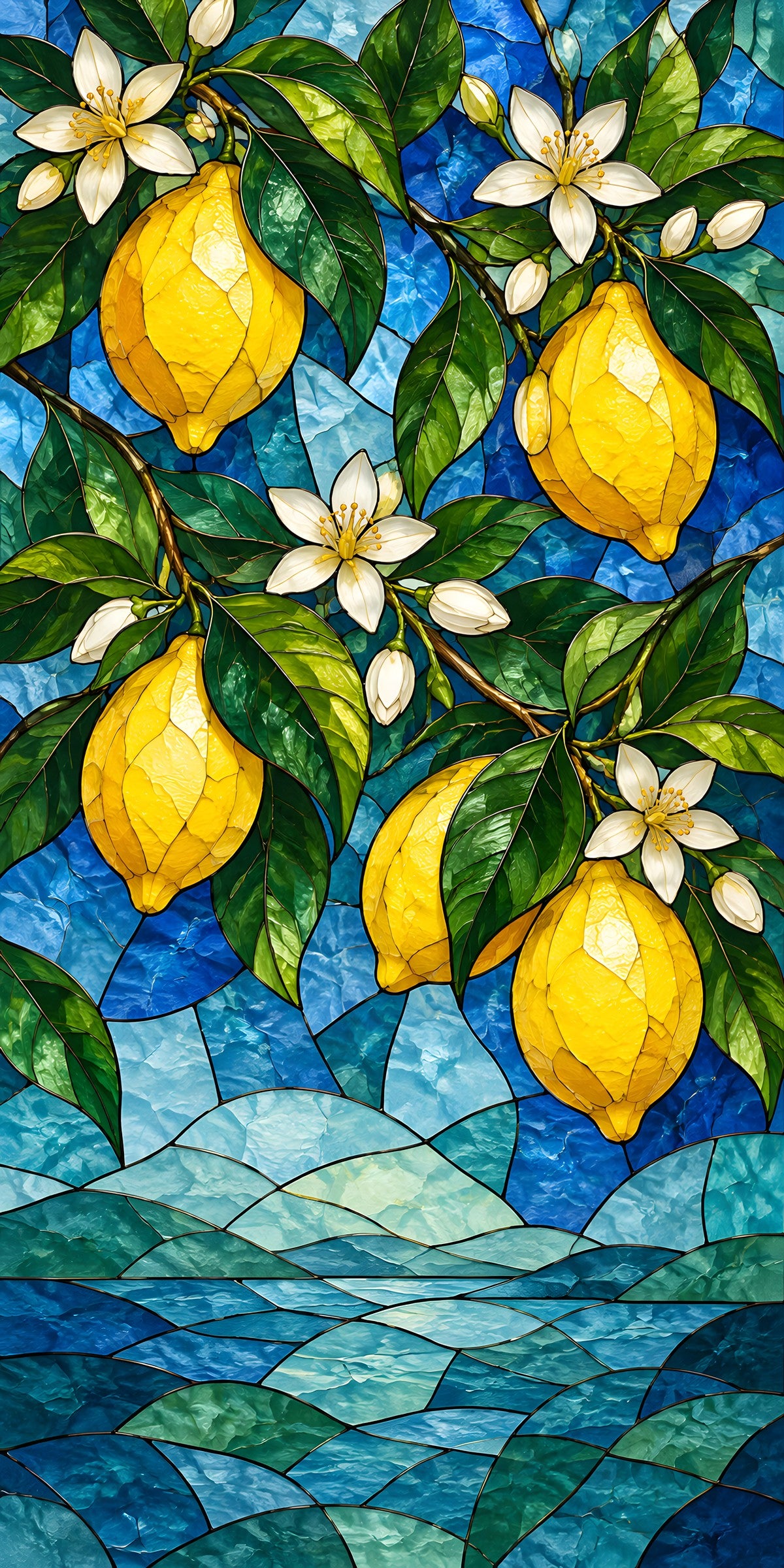 Stained Glass Lemons fridge wrap full design