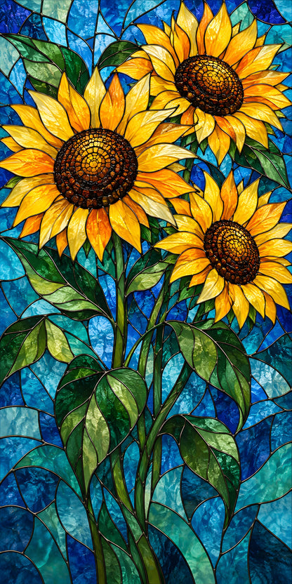 Stained Glass Sunflowers fridge wrap full design