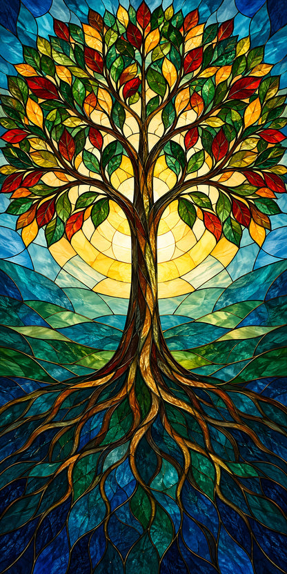 Stained Glass Tree of Life fridge wrap full design