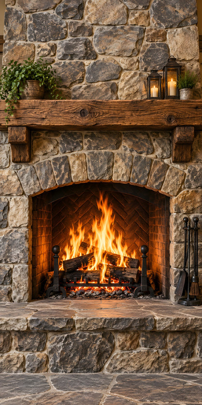 Stone Fireplace fridge wrap full design