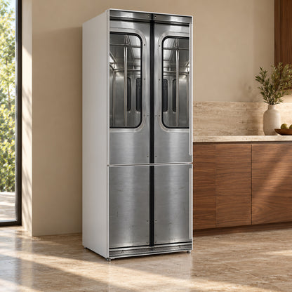 Subway Car Doors fridge wrap, refrigerator shown at an angle