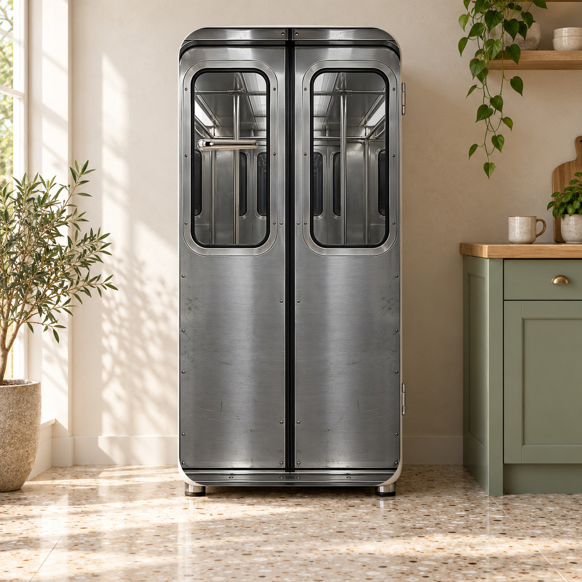 Subway Car Doors fridge wrap on a retro refrigerator
