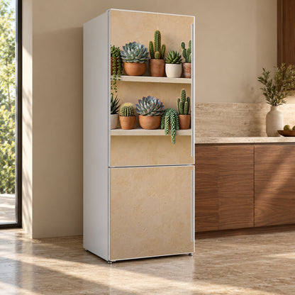 Succulent Shelves fridge wrap, refrigerator shown at an angle