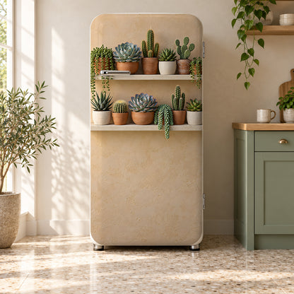 Succulent Shelves fridge wrap on a retro refrigerator