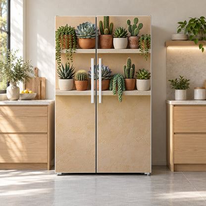 Succulent Shelves fridge wrap on a side-by-side refrigerator