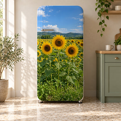 Sunflower Field fridge wrap on a retro refrigerator