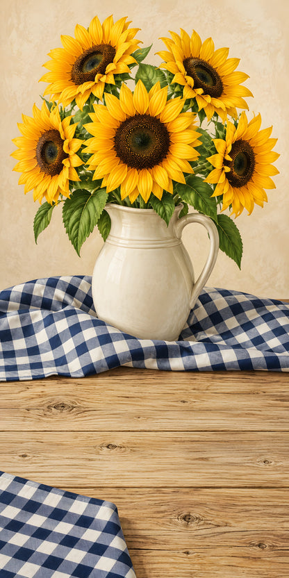 Sunflowers & Gingham fridge wrap full design